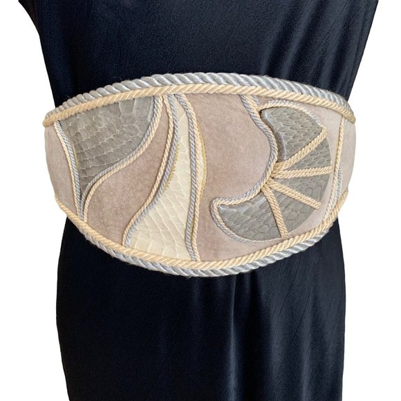 Vintage 80s Leather Suede Print Snake Cord Belt Celestial Moon Boho Adzer Anthro - Picture 9 of 12